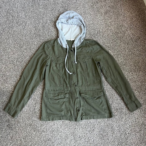 Maurice's Army Green Utility Jacket with Gray Jersey Hood, Size Small - Picture 1 of 10